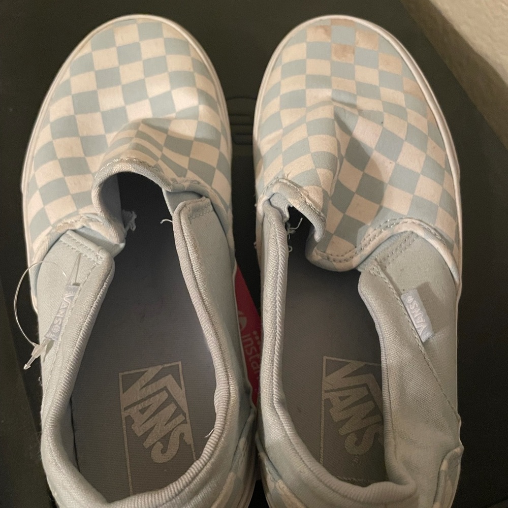 Blue Checkered slip on Vans